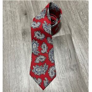 Christian Dior Monsieur Red Paisley w/‎ blue details 100% Silk Necktie